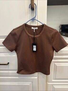 rag & bone Enhance Baby Tee- Brown Short Sleeve Crop Tee